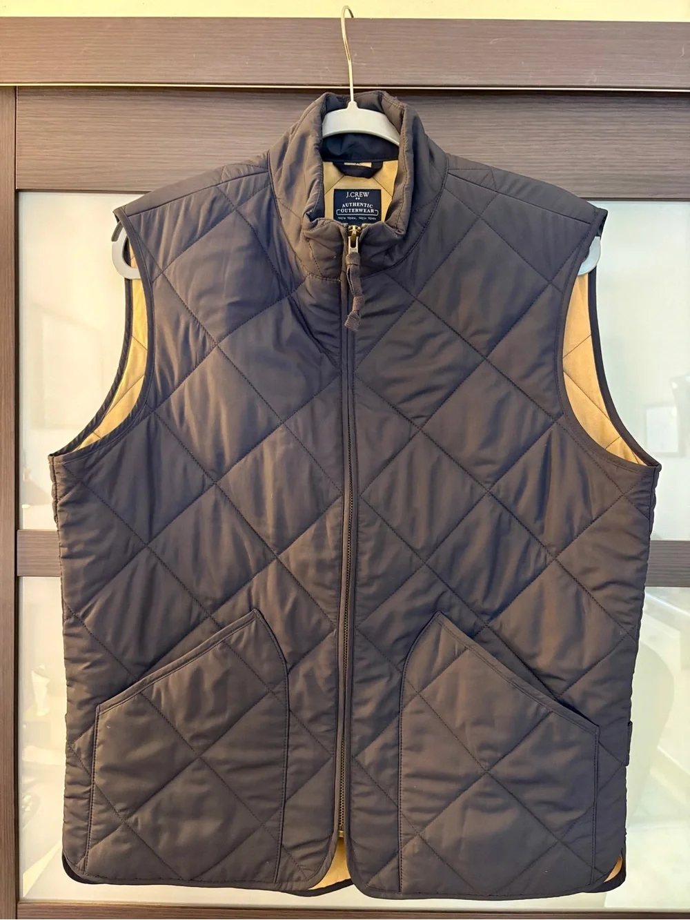 J. Crew Quilted Vest in Navy with Tan Lining